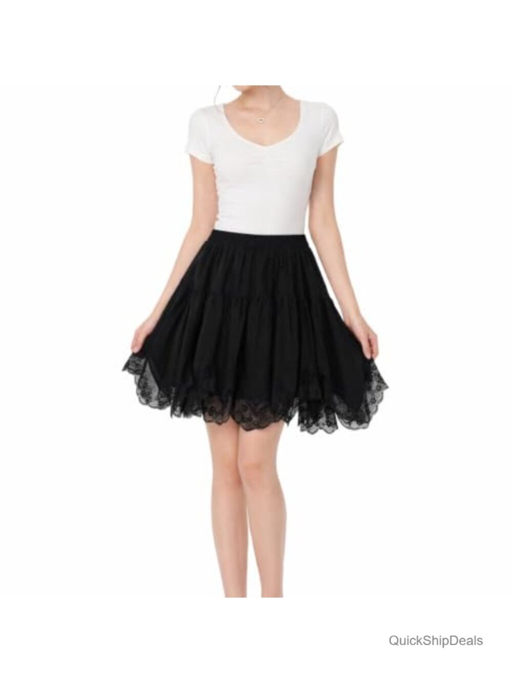 Tiered Lace Handkerchief Hem Elastic Waist Mini Skirt